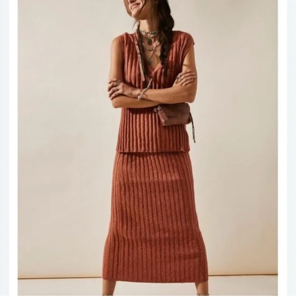 Free People Beach Ribbed Cotton Linen Blend Sweater Set. Size: Small 🤎